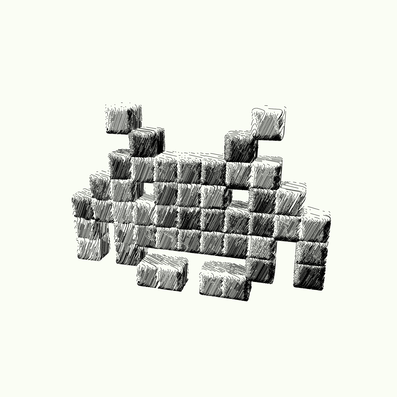 The same space invader rendered from a different angle and with different shading
