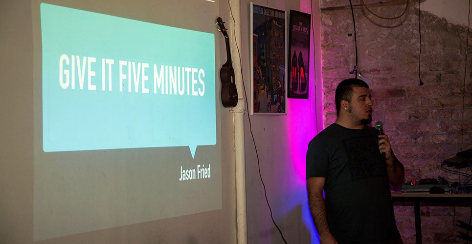 Stanko Tadić talking at the meetup