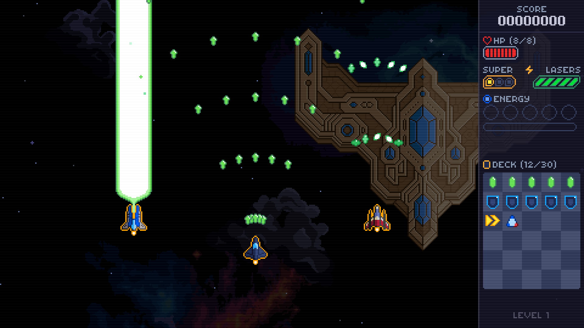All three ships shooting shown in the game level
