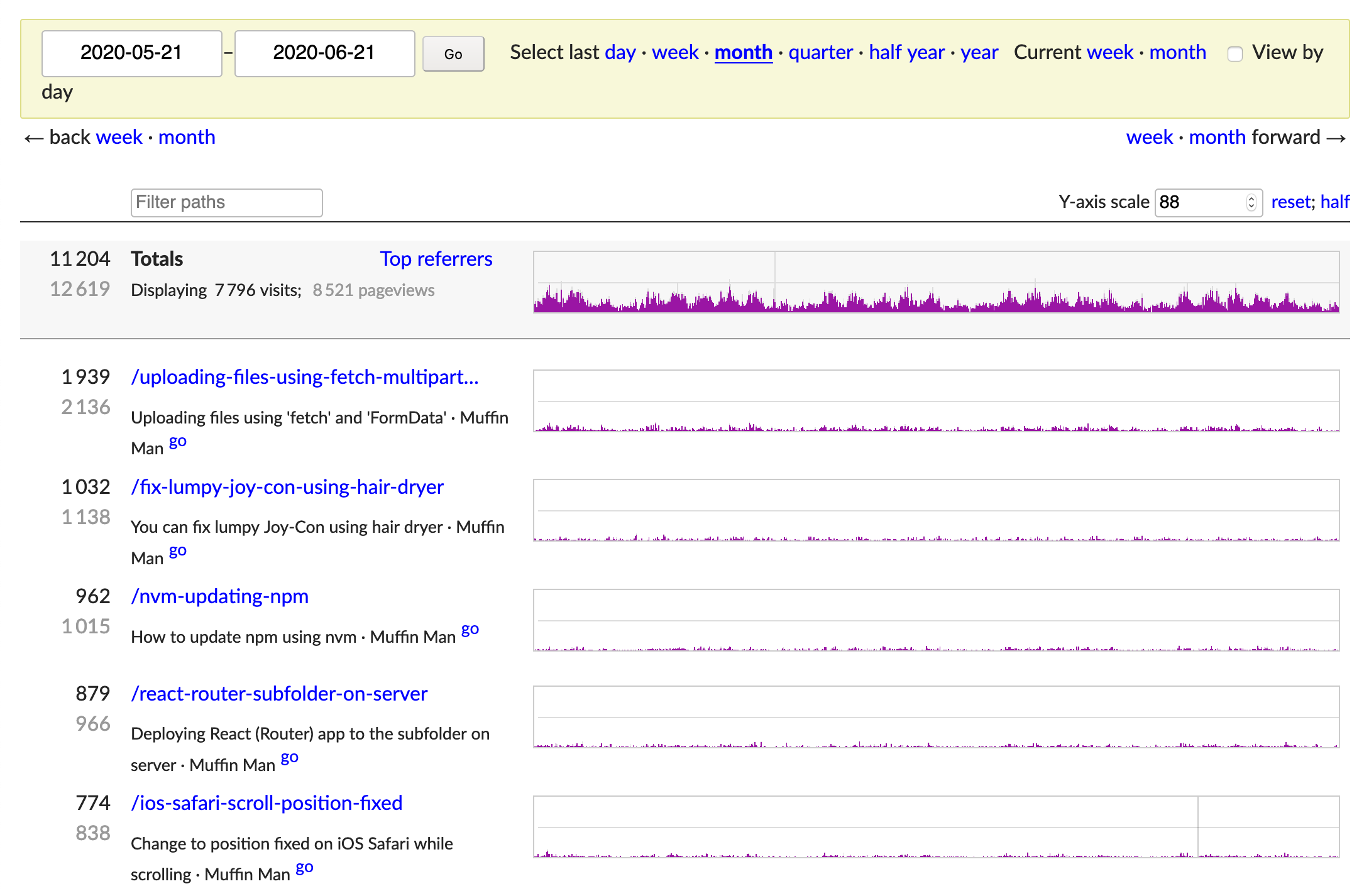 GoatCounter dashboard for my website