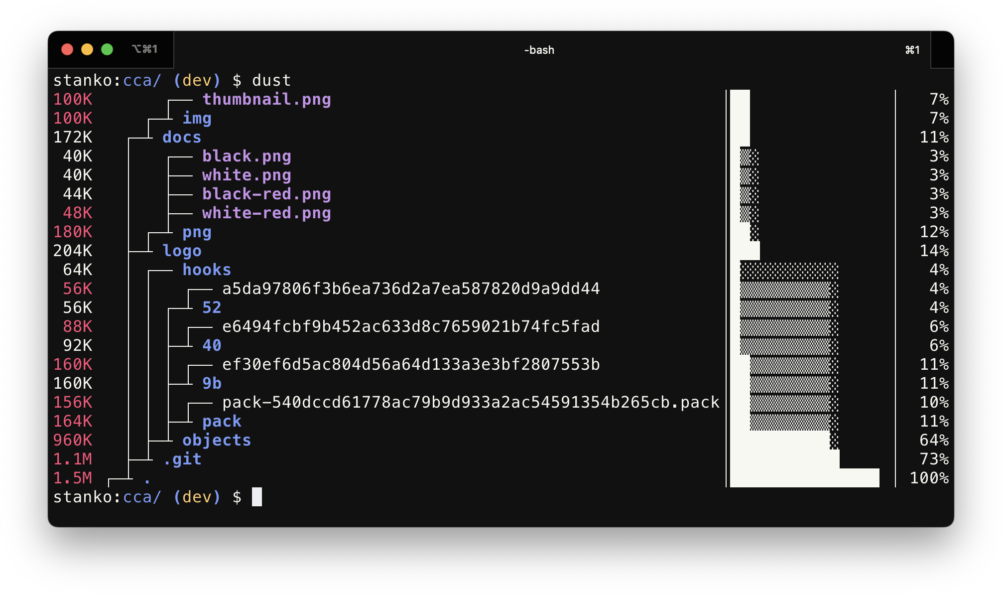 dust running in terminal